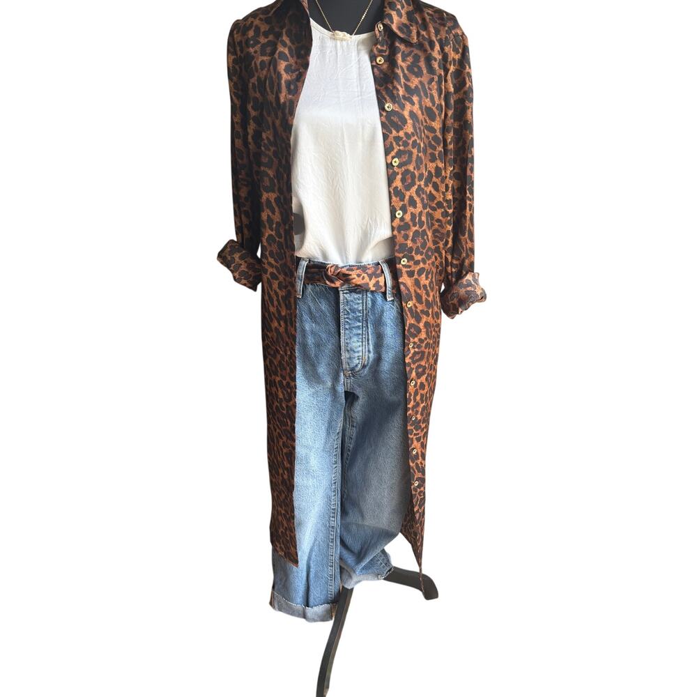 Talbots Petite Leopard Print Shirt Dress Duster Jacket Belted 2P